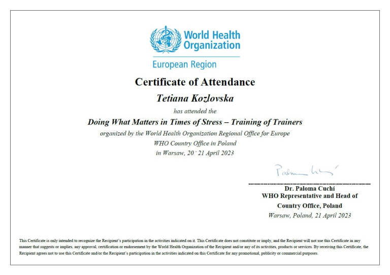 Certificate "Doing What Matters in TImes of Stress"